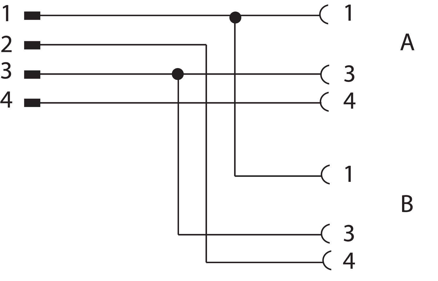 1xM8 male-2xM8 female, connecting sketch.