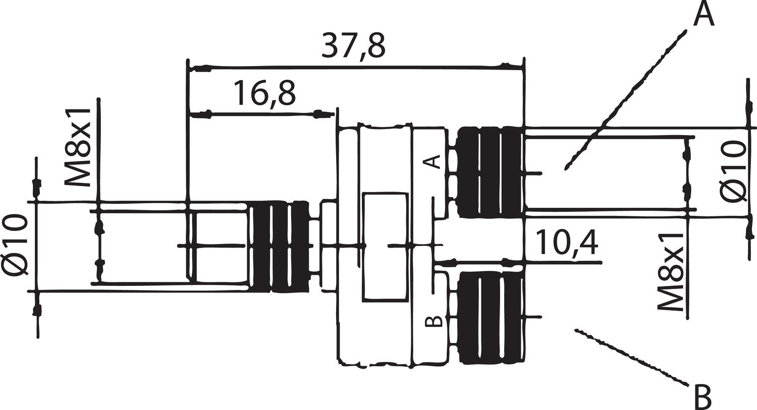 1xM8 male-2xM8 female, mått