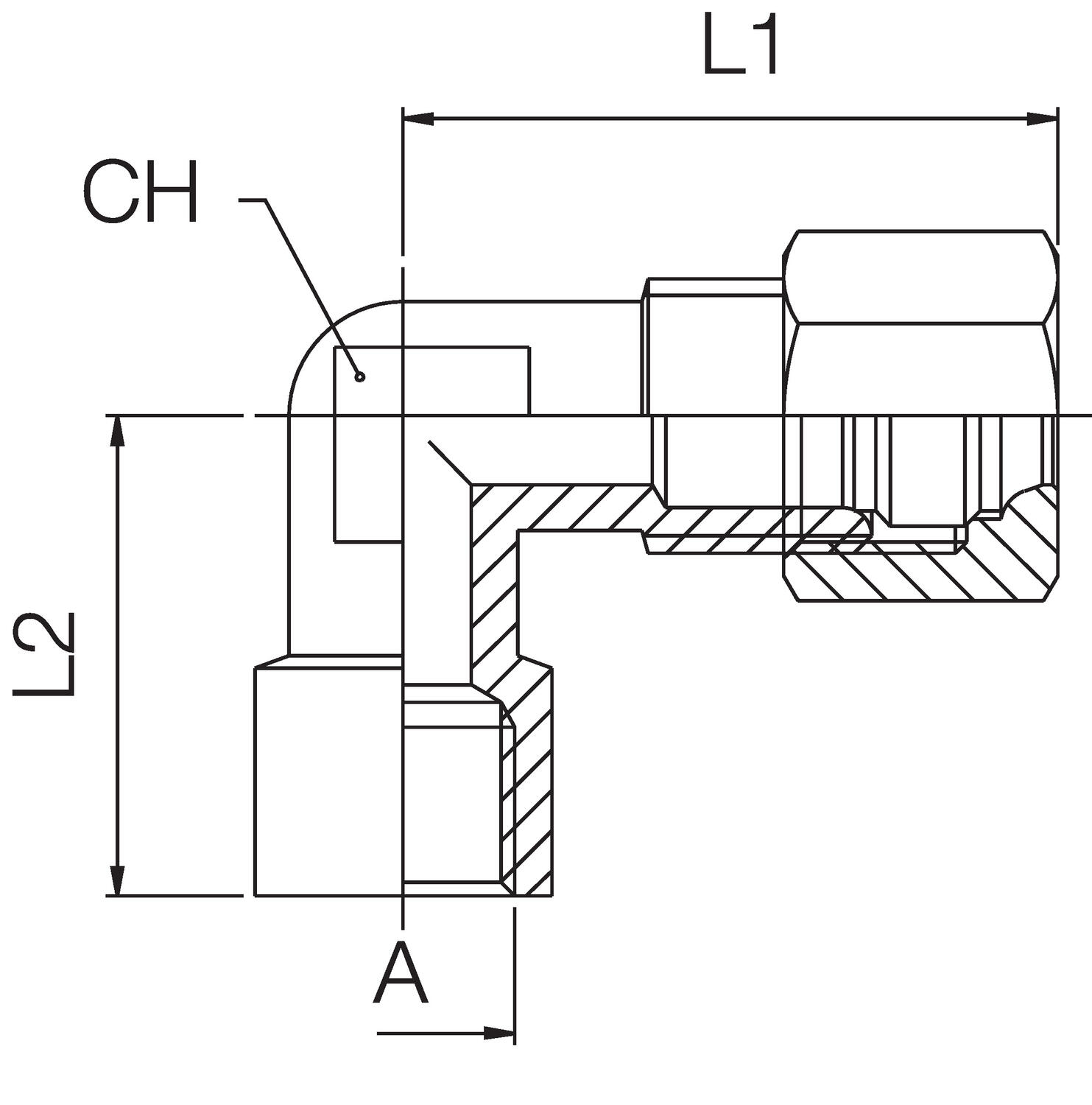 Angle connection, internal conic tap