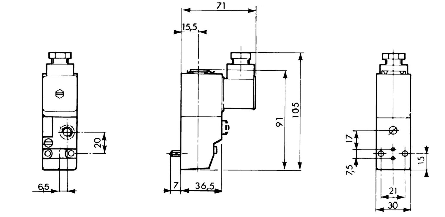 Dimension, NC 3/2-valve CNOMO 30