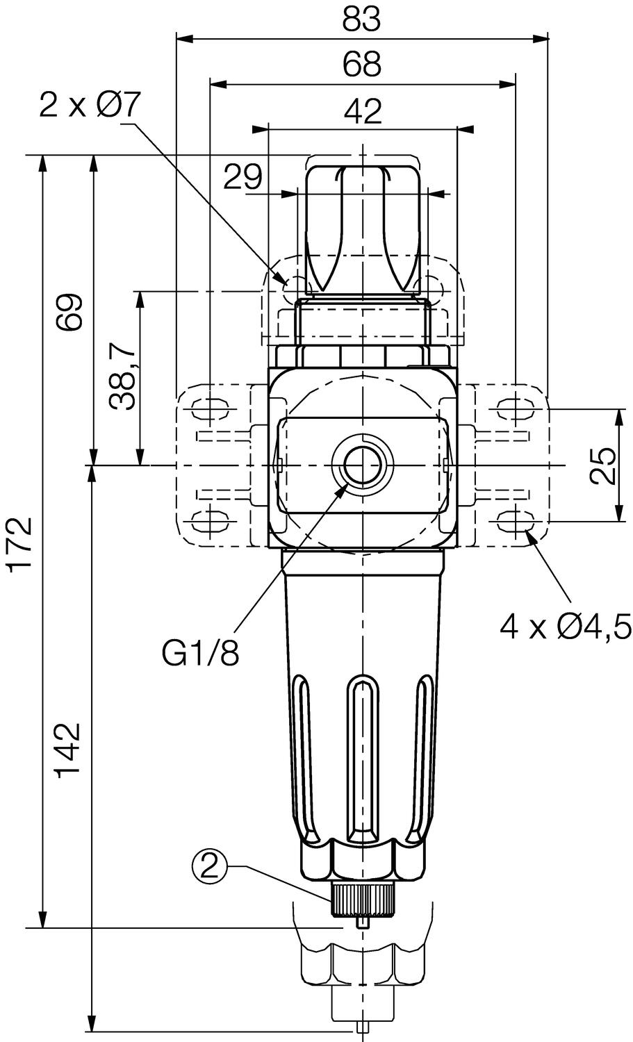 Dimension to attachment for sidemontage