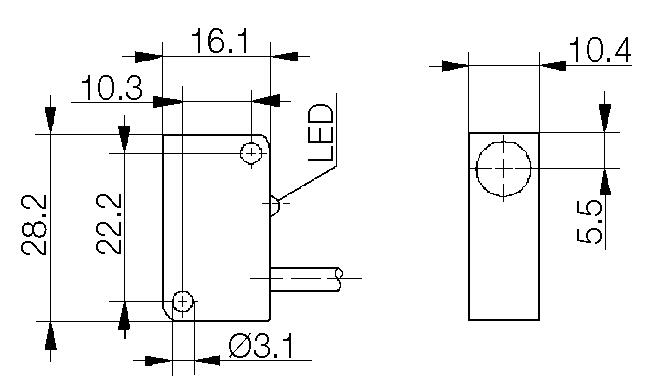 Dimensions rectangular sensor 28x16x11. Image 1.