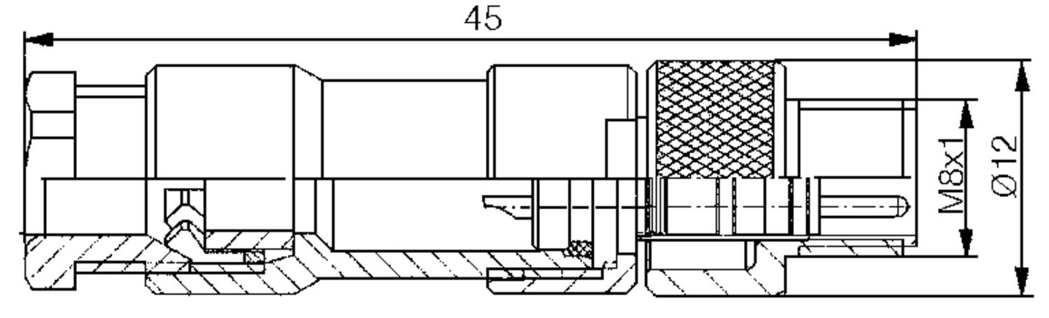 M8 without cable straight male dimension