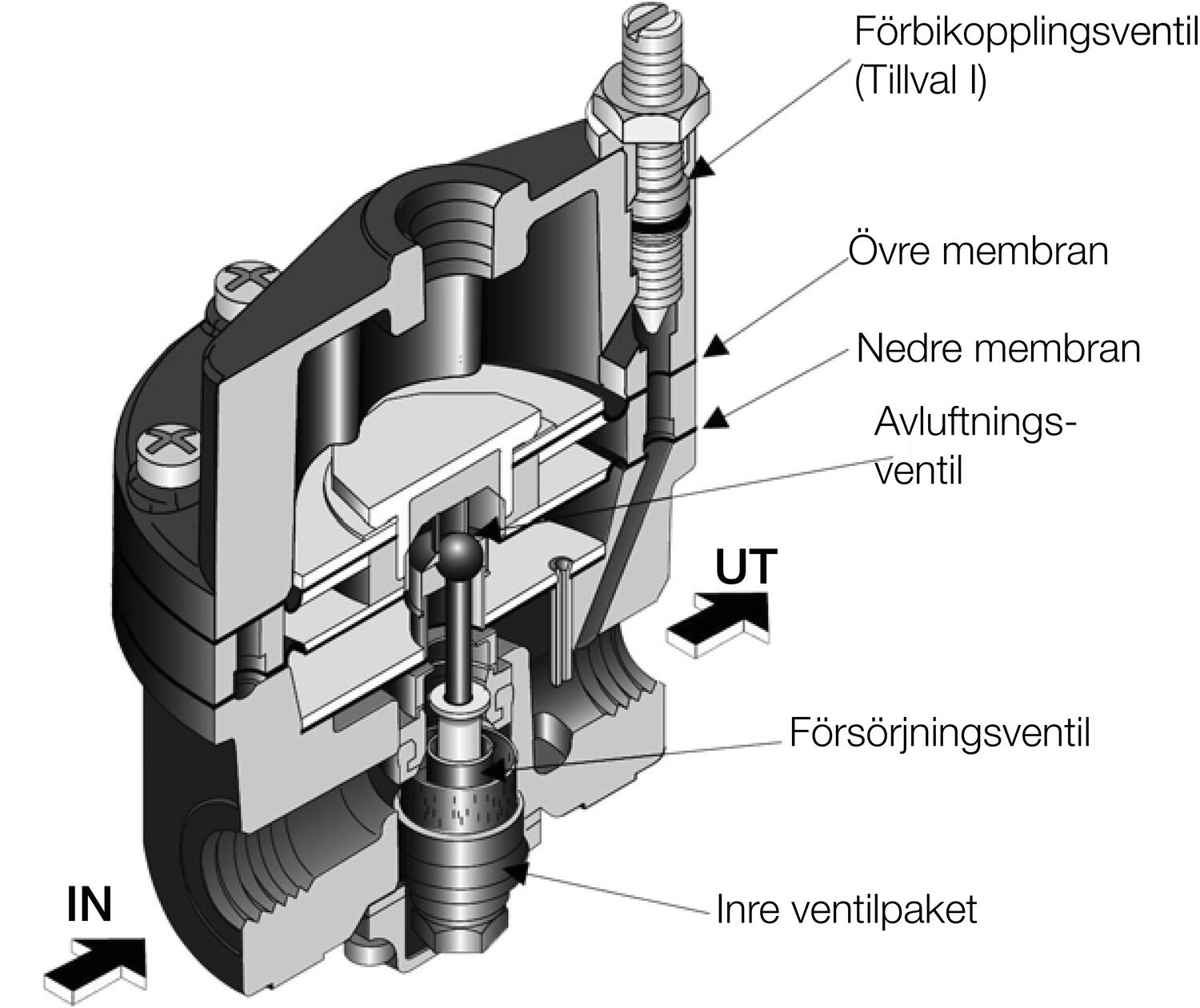 Pneumatic volume boosters serie 20, cutaway