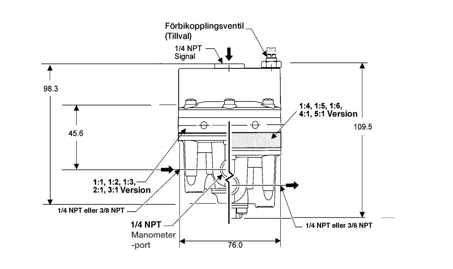 Pneumatic volume boosters serie 20, dimension drawing