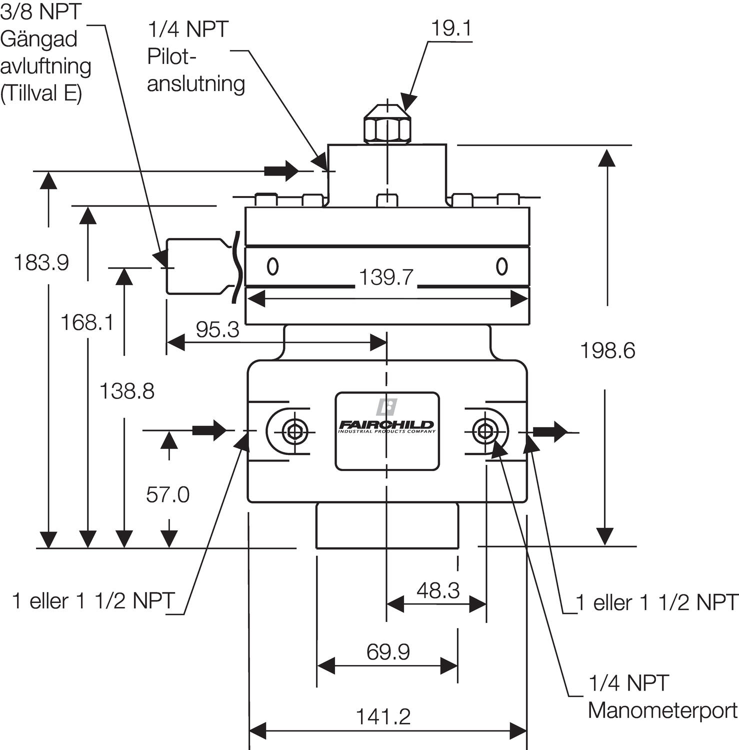 Pneumatic volume boosters series 200 high flux, dimension drawing