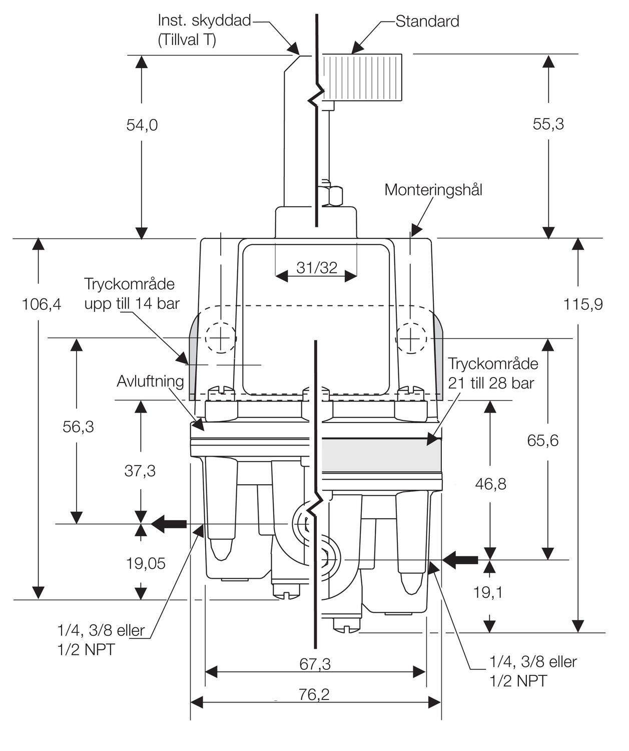 Precision controller series 10BP, dimension drawing