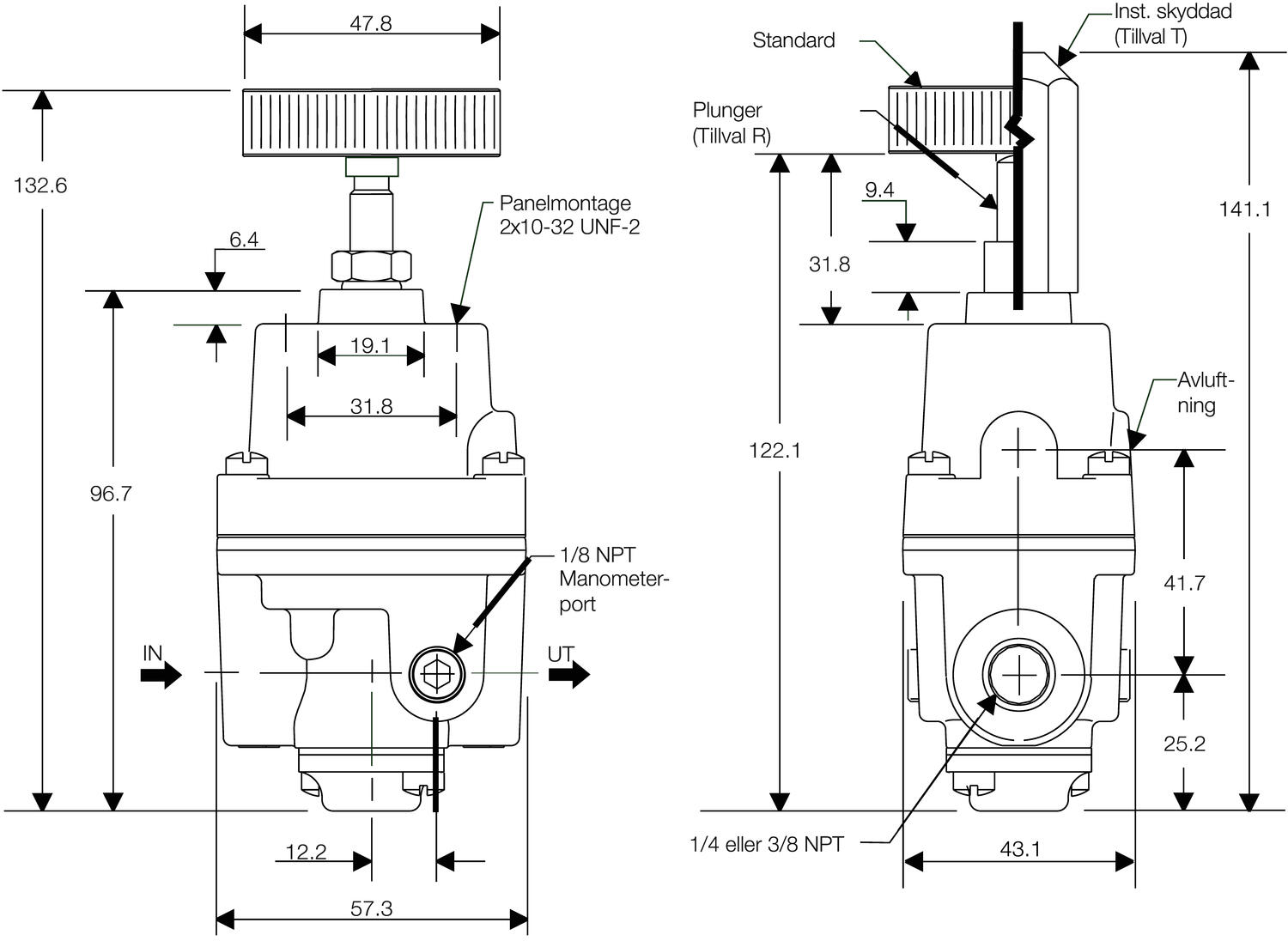 Precision controller series 30, compact, dimension drawing
