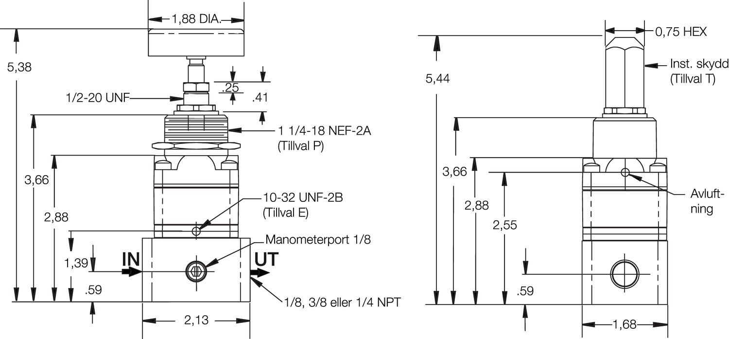 Precision controller series 80D, two way adjustments, dimension drawing
