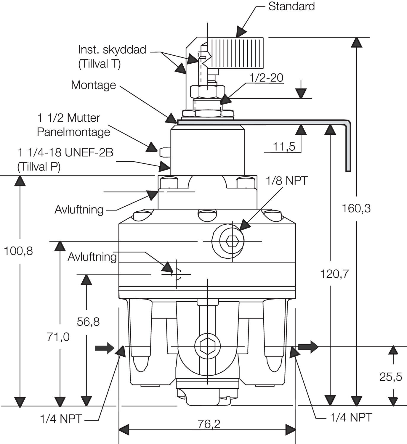 Precision controller series 81 two way adjustments, dimension drawing