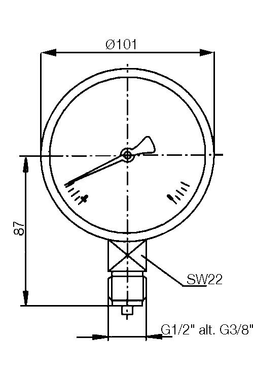 Pressure gauge, acidproof, Ø100 mm, glycerin damped. Model 2325