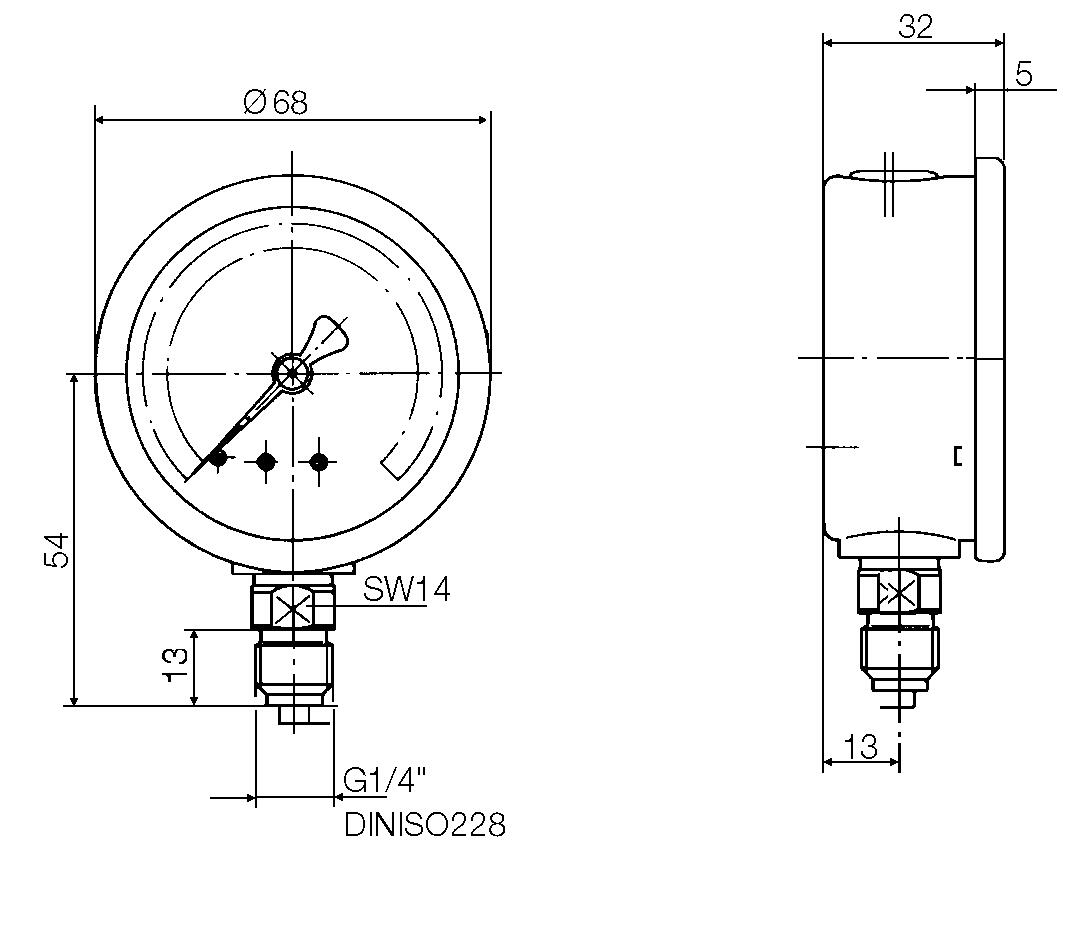 Pressure gauge, acidproof, Ø63 mm, glycerin damped. Model 2032