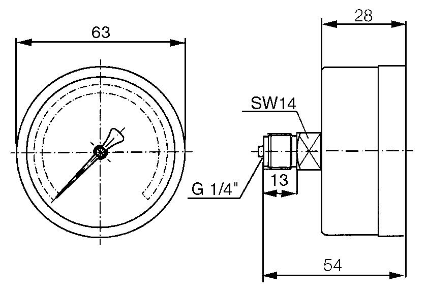 Pressure gauge, acidproof, Ø63 mm. Model 2031