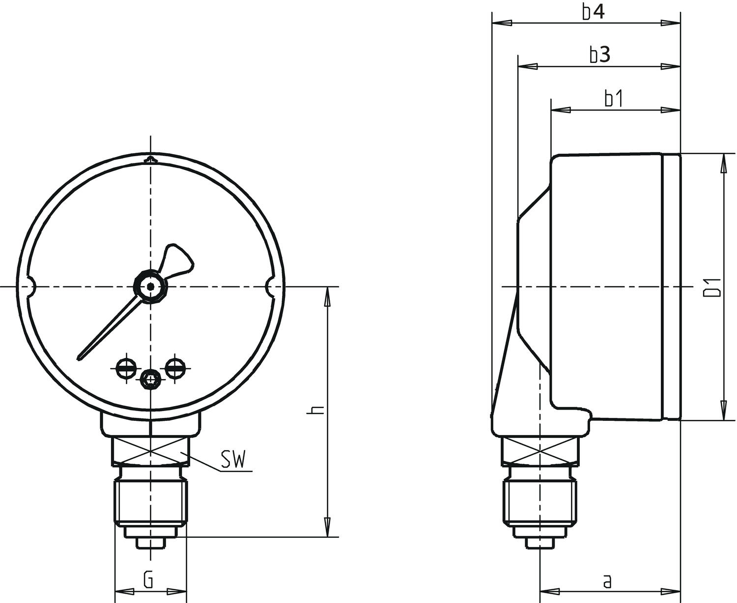 Pressure gauge, for low preassures Ø63 och Ø100 mm. Model 1553