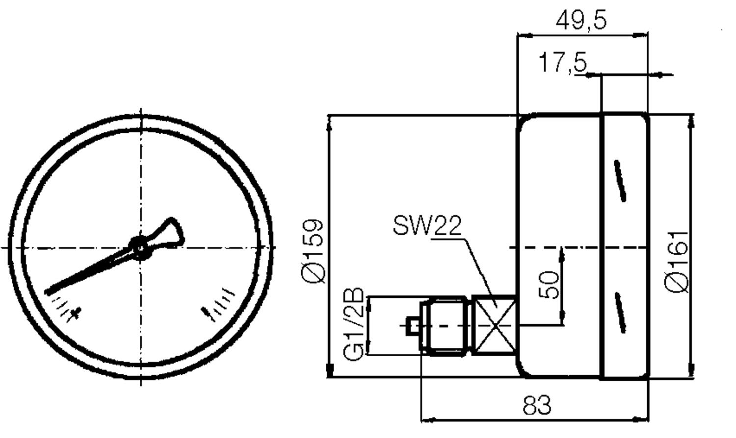 Pressure gauge, precision measuring instrument Ø160 mm. Model 1877