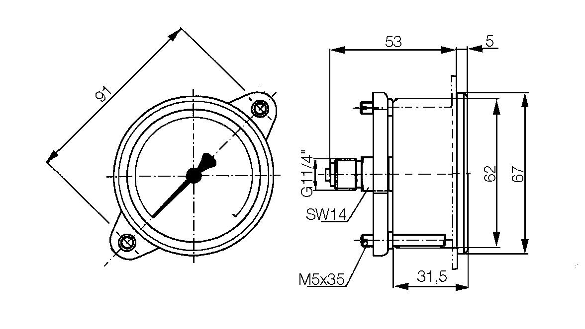 Pressure gauge, standard design Ø63 mm. Model 1437