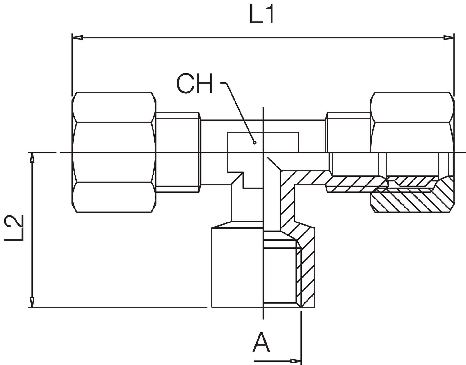 T-connection, external conic tap on centre stem